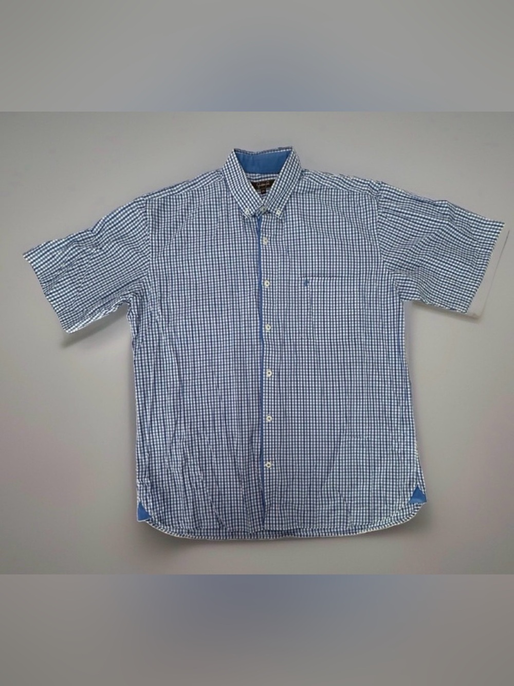 Fernando Pena Men’s L 16 1/2 Blue/White Check Button-Down Shirt